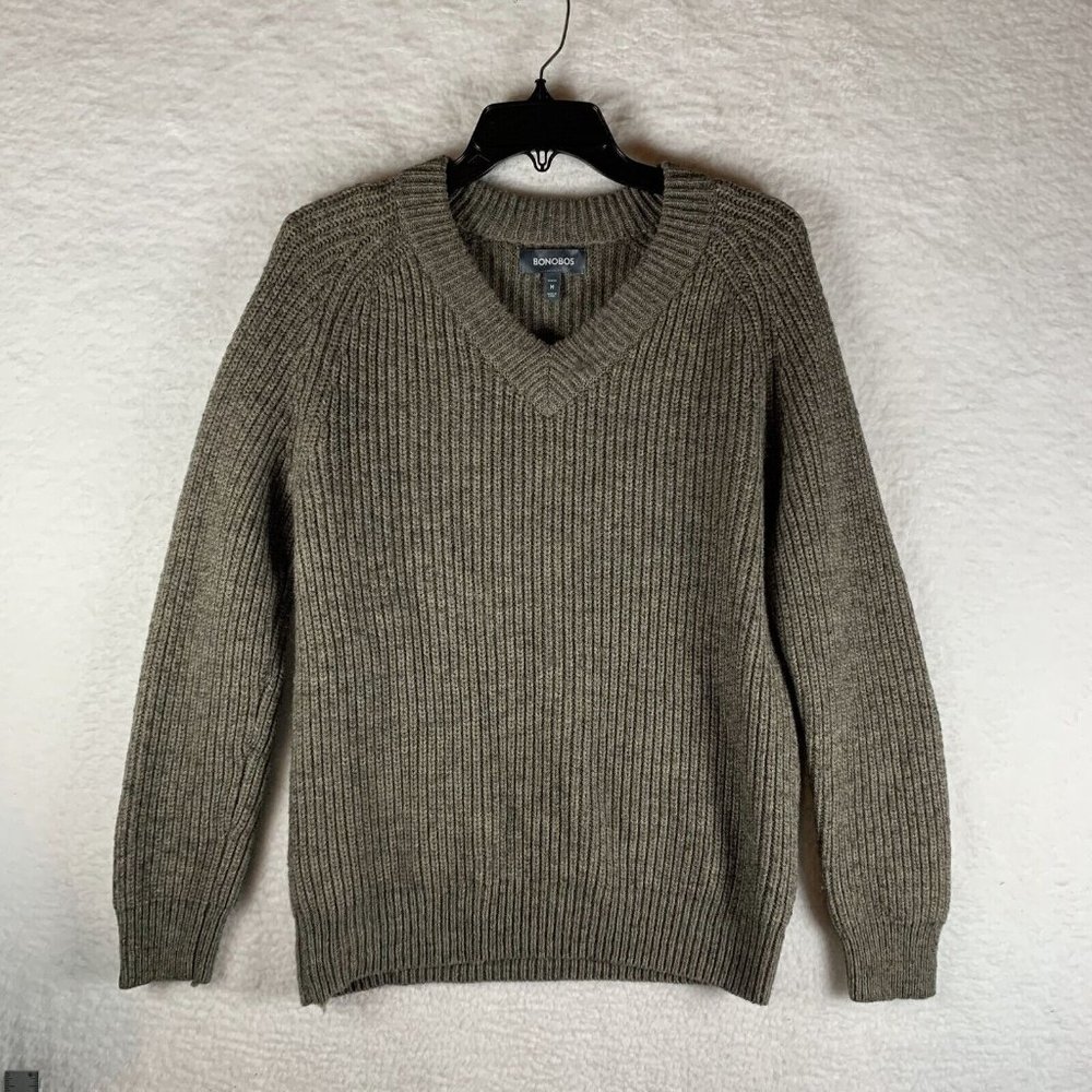 Bonobos Sweater Women Medium‎ Brown Wool Alpaca Slim Fit Ribbed Long Sleeve 7139